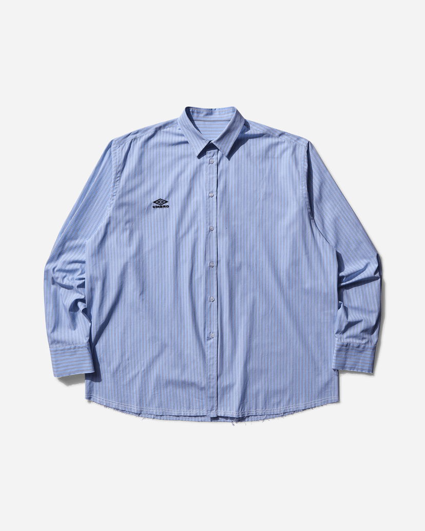 Skjorte Umbro Cult Unity Long Sleeve Striped Button-Up Shirt with Frayed Hem Blå | UBMW0336FA211 BLU0050
