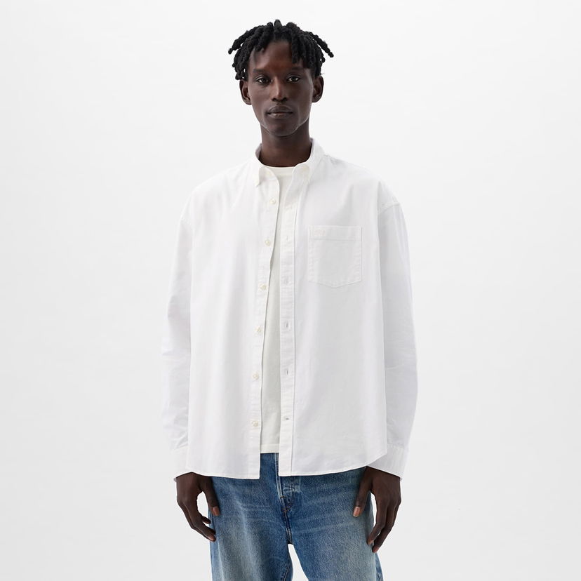 Skjorte GAP Shirt Standard Logo Oxford Shirt Optic White XL Hvid | 887258-02