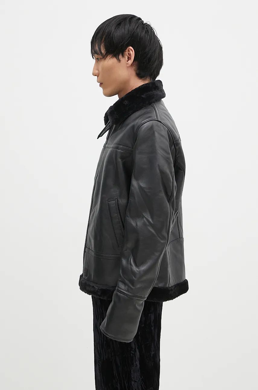 Bomberjakke Alpha Industries B3 Leather Bomber Jacket Sort | 148114, 1