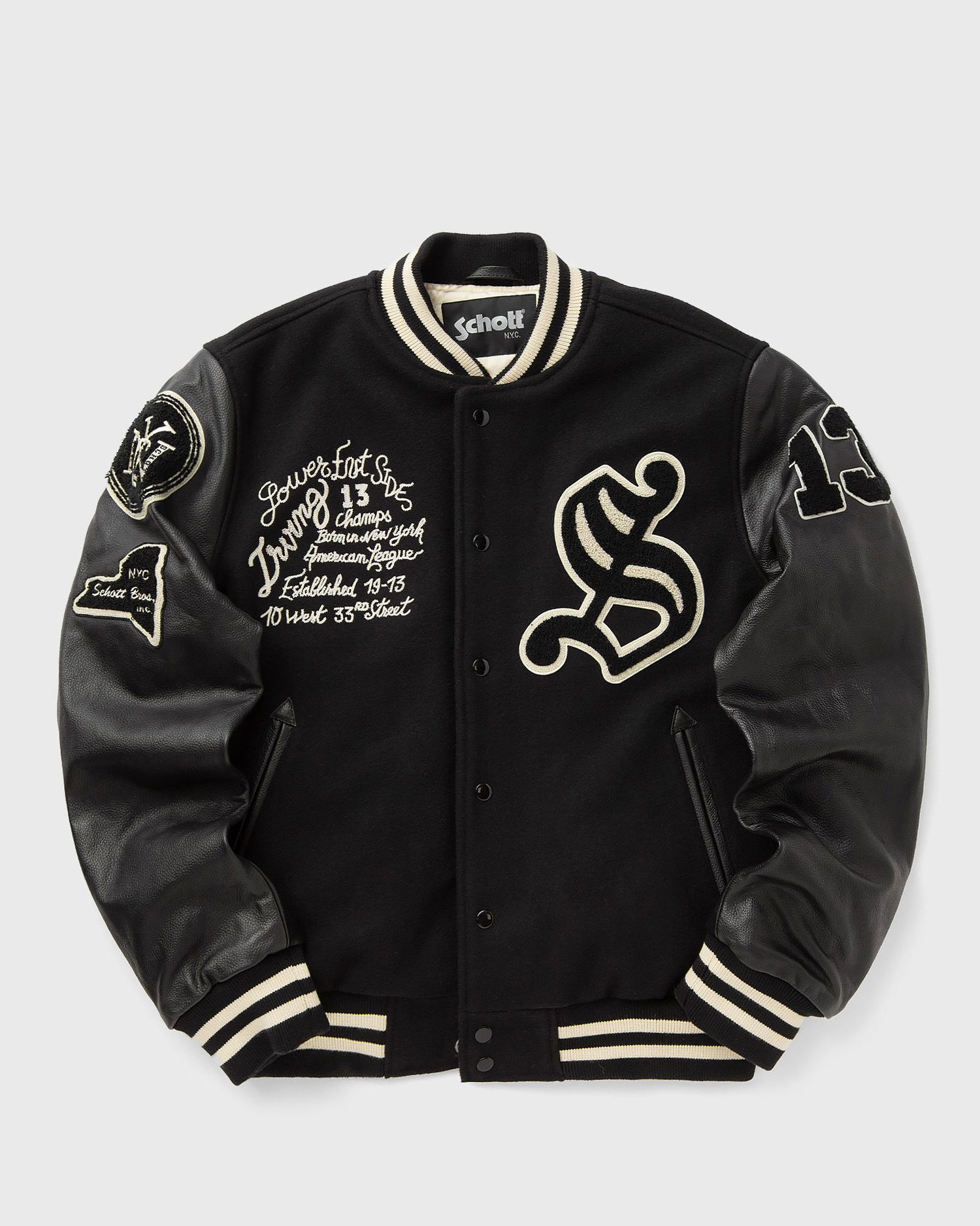 Bomberjakke Schott NYC Varsity Jacket Lower East Side Sort | LCBOWLER-BLACK, 0