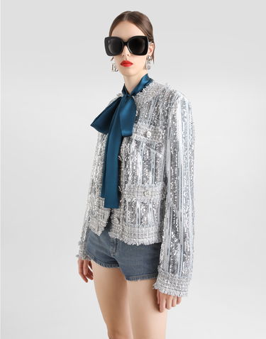 Jakke Dolce & Gabbana Dolce & Gabbana Tulle Gabbana Jacket with Sequin Embroidery Grå | F27DLTFLSKCS0998, 3