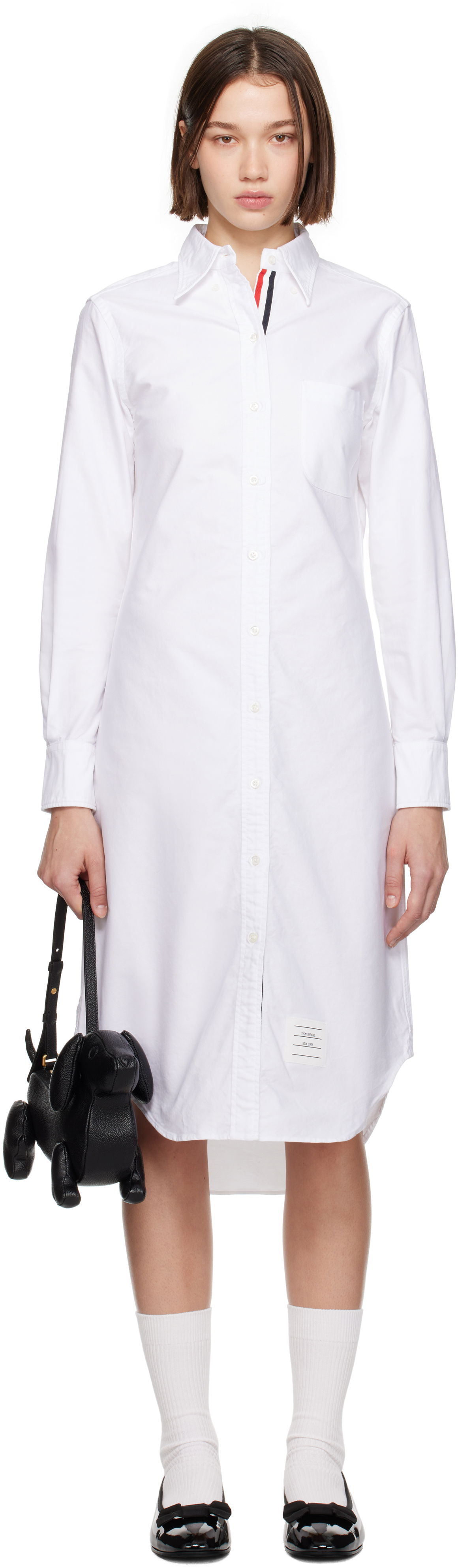 Kjole Thom Browne Oxford Shirt Midi Dress Hvid | FDS001E-F0313, 0