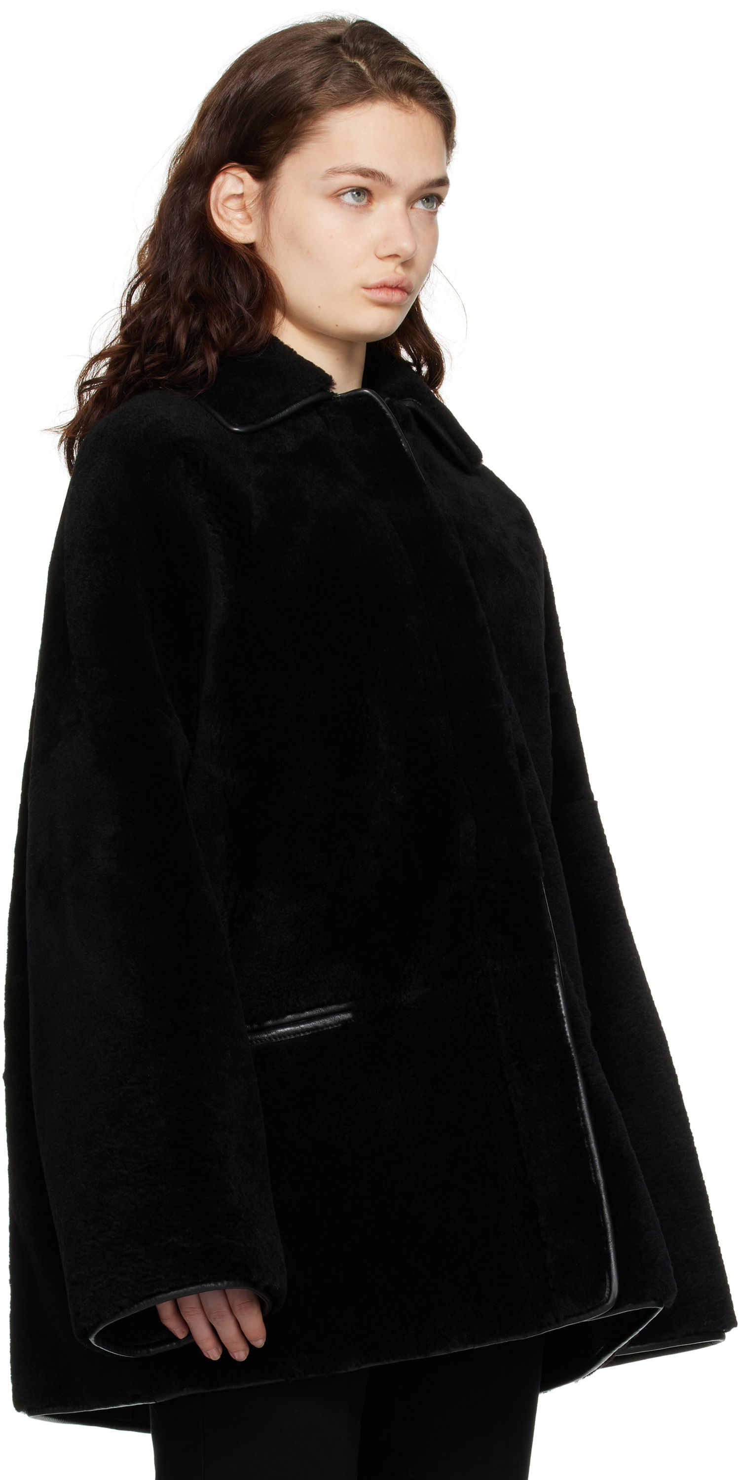 Frakker TOTEME TOTEME Teddy Overshirt Shearling Jacket Sort | 244-WRO0135-LE0080, 1