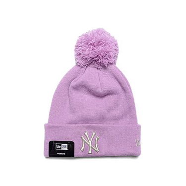 Beanie New Era MLB Womens Metallic Pom Beanie New York Yankees Pastel Purple One Size Lyserød | 60364280, 0