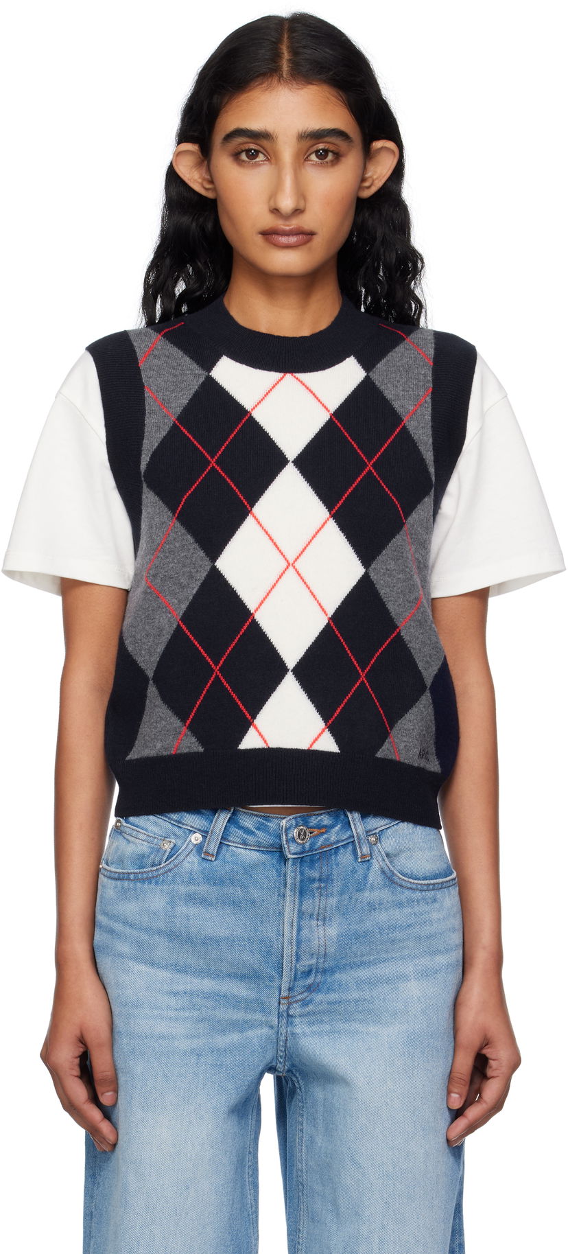 Vest A.P.C. A.P.C. Pia Argyle Sleeveless Sweater Vest Mørkeblå | WVBDR-F22332