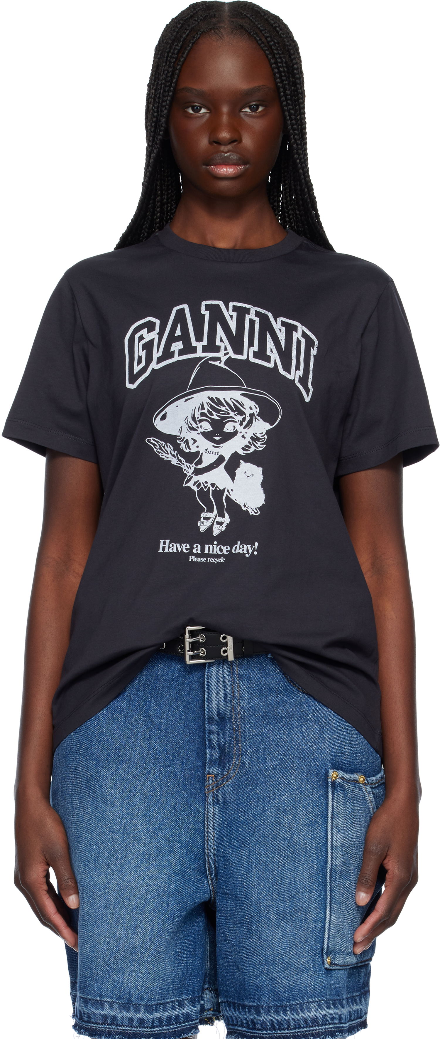 T-shirt GANNI GANNI Witch Relaxed T-Shirt Sort | T4138, 0