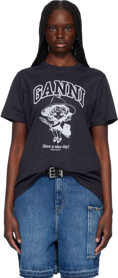 T-shirt GANNI GANNI Witch Relaxed T-Shirt Sort | T4138, 0