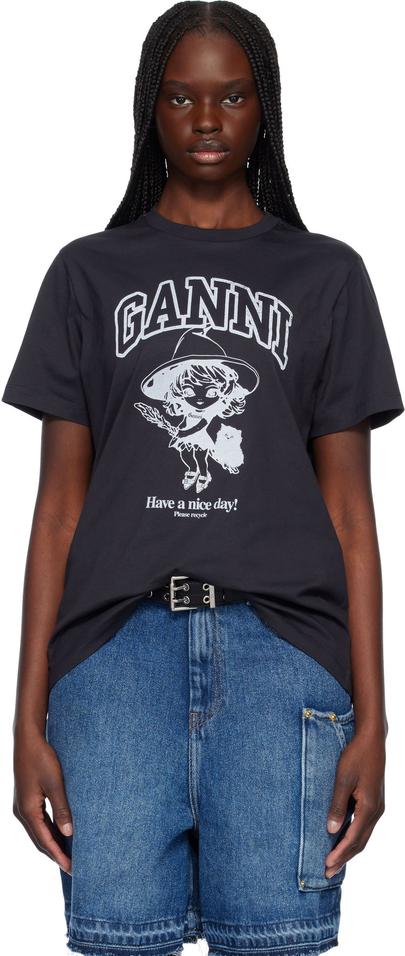 T-shirt GANNI GANNI Witch Relaxed T-Shirt Sort | T4138