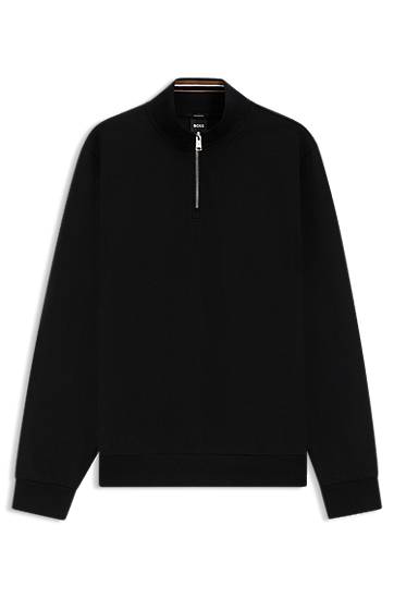 Sweatshirt BOSS Cotton Blend Zip Neck Sweatshirt Sort | 50543887