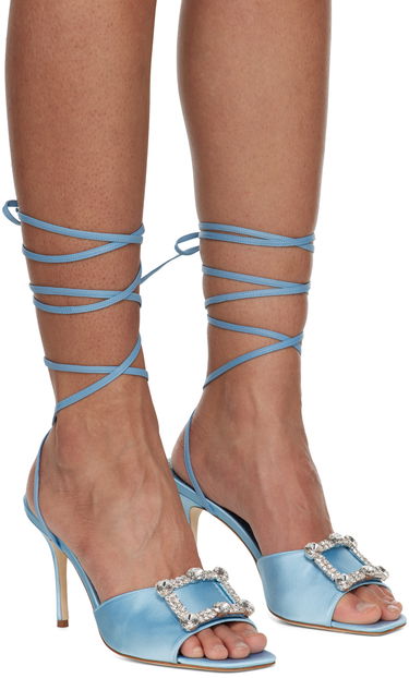 Tilbehør Manolo Blahnik Manolo Blahnik Lenole Pop Fabio Satin Heels Blå | 423-1722, 3