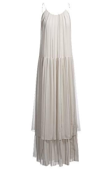 Kjole BOSS Tiered Striped Silk Dress Hvid | 50535154