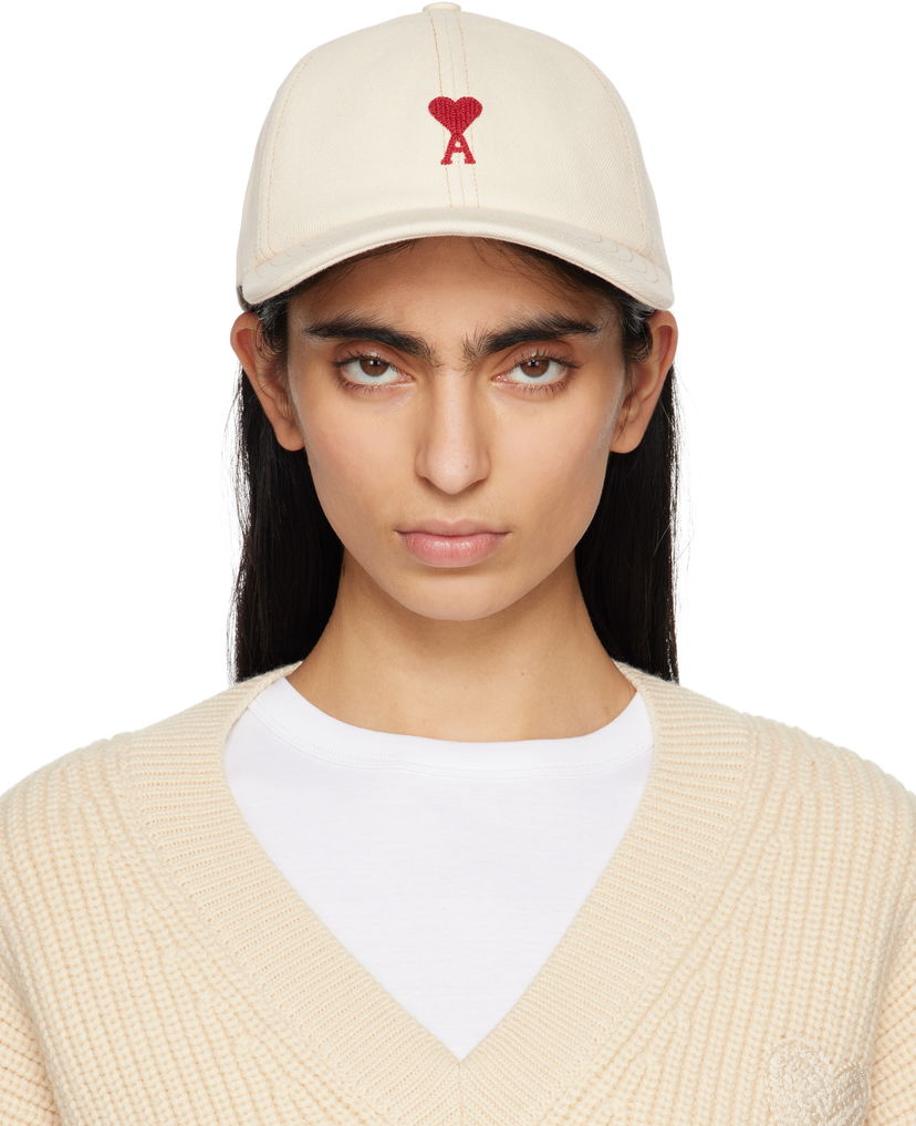 Kasket AMI AMI Paris Ami de Coeur Embroidered Cotton Baseball Cap Beige | UCP116.DE0039