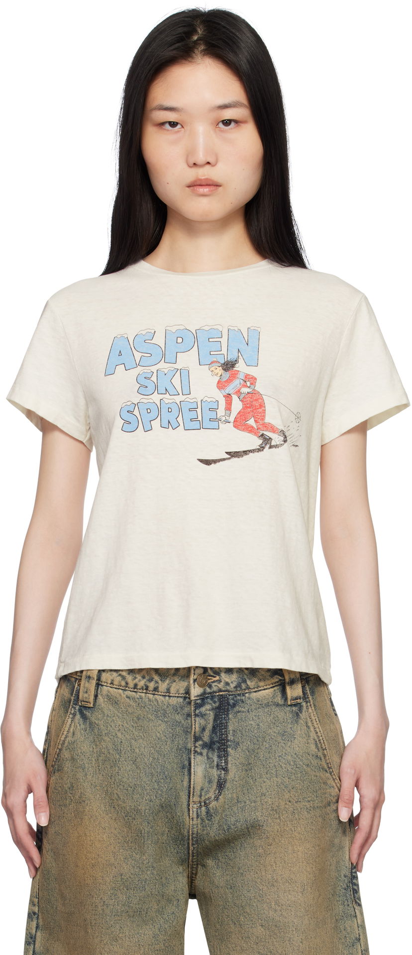 Crop top RE/DONE Classic Ski Spree Graphic T-Shirt Hvid | 024-02WCGT317