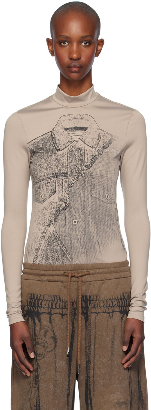 T-shirt Feng Chen Wang Feng Chen Wang Deconstruction Print Jersey T-Shirt Beige | FUF18LS04
