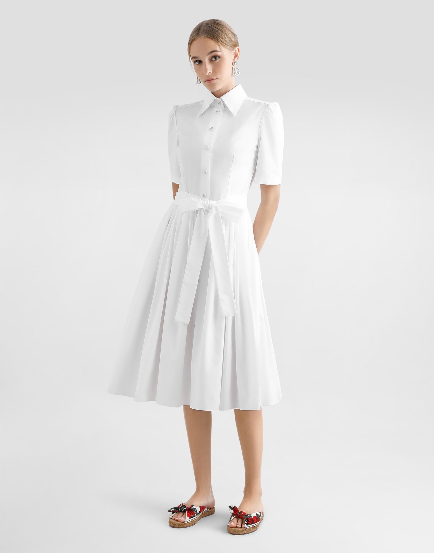 Kjole Dolce & Gabbana Dolce & Gabbana Cotton Calf-Length Shirt Dress Hvid | F6AGMTFU61AW0800, 1