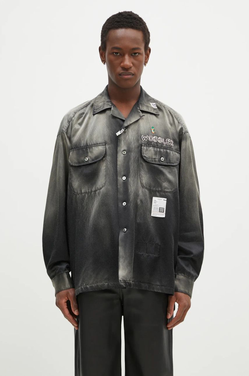 Skjorte Maison MIHARA YASUHIRO Maison MIHARA YASUHIRO Relaxed Fit Bleached Long Sleeve Satin Shirt Grå | J13SH183, 0