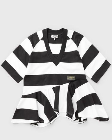T-shirt GANNI Striped Heavy Cotton Peplum T-shirt Flerfarvet | T4257-378, 0