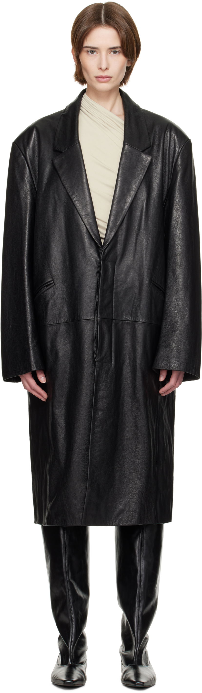 Frakker Entire Studios Entire Studios Single Breasted Leather Coat Sort | ES2620BL