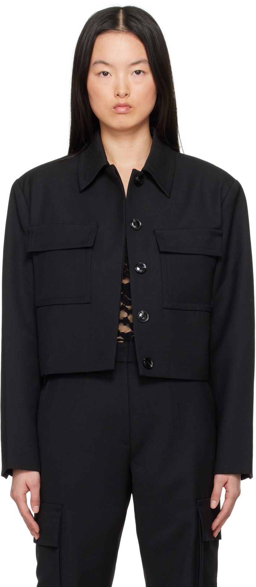 Jakke Anine Bing ANINE BING Dayton Cropped Flap Pocket Jacket Sort | A-01-10630-BLK26