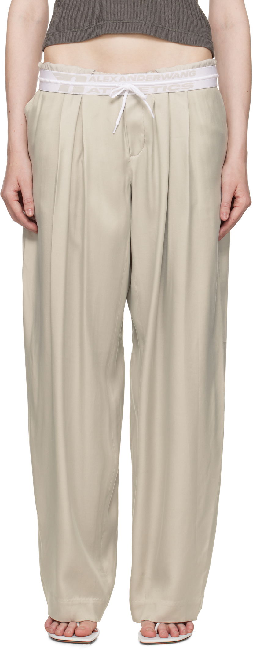 Bukser Alexander Wang Alexander Wang Pre-Styled Turn-Down Waistband Trousers Beige | 1WC2254844