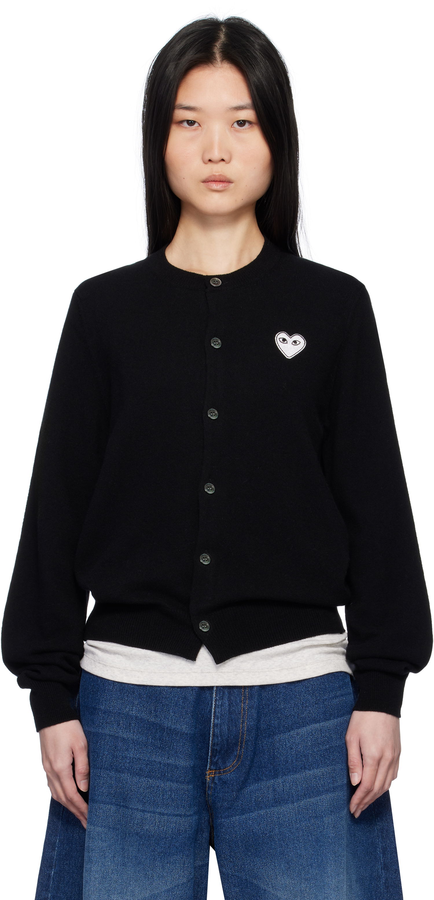 Sweater Comme des Garçons Black Cardigan With White Heart Sort | AX-N061-051, 0