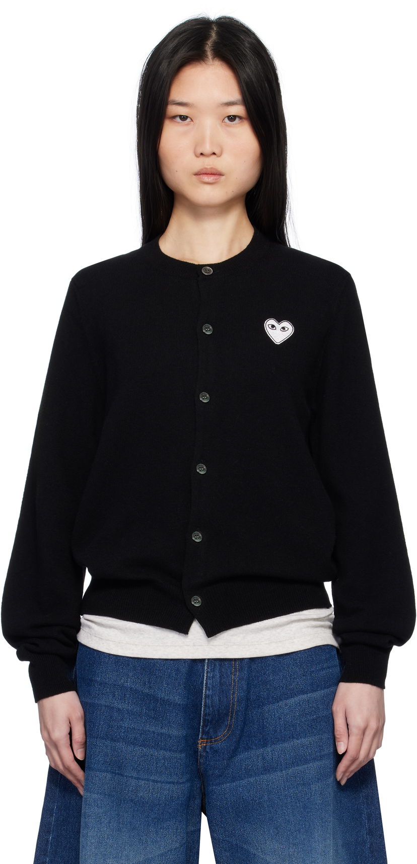 Sweater Comme des Garçons Black Cardigan With White Heart Sort | AX-N061-051
