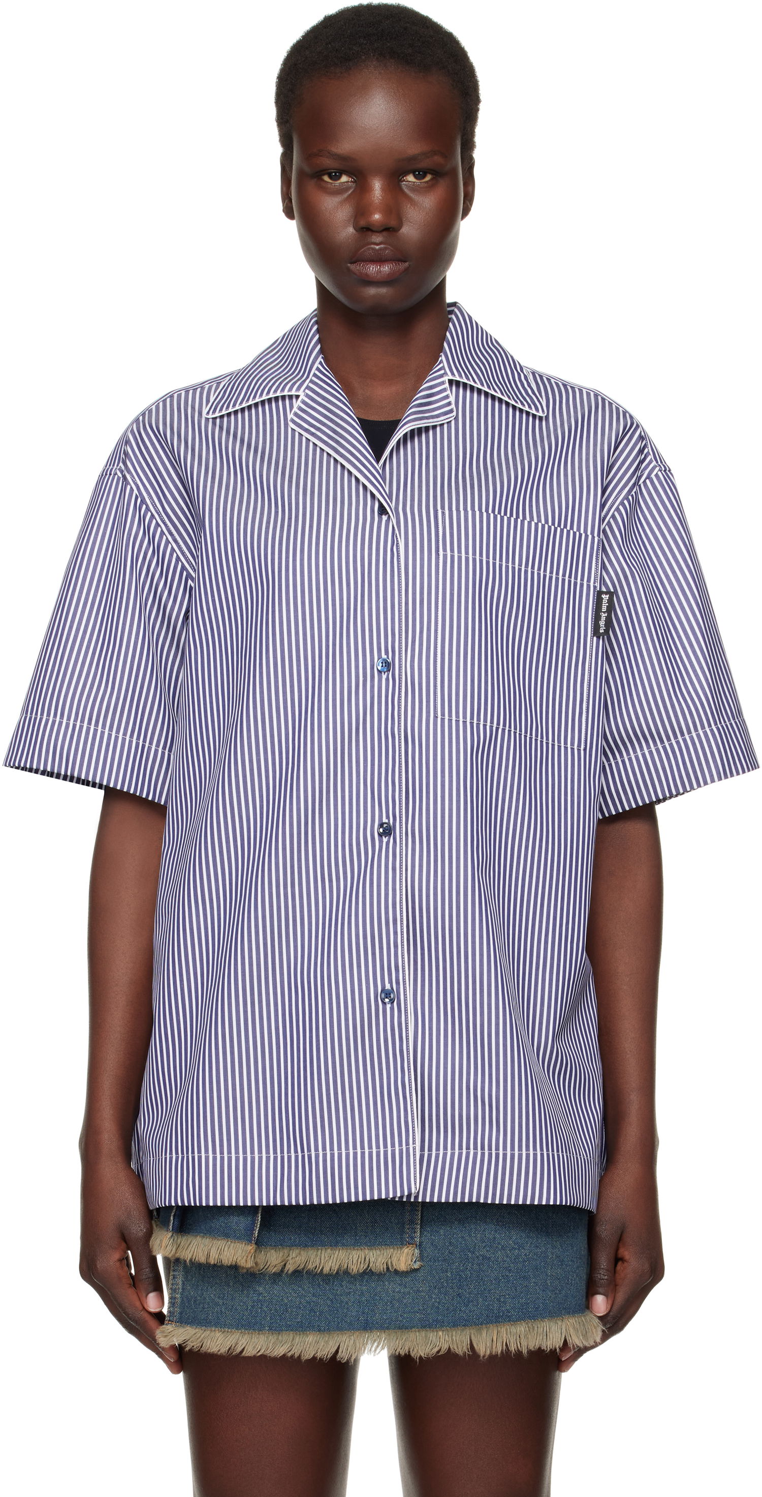 Skjorte Palm Angels Striped Shirt Blå | PWGG005S25FAB0014603, 0