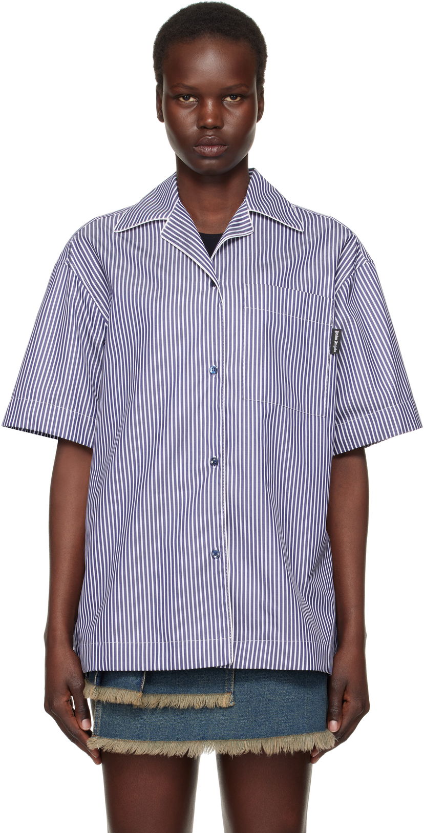 Skjorte Palm Angels Striped Shirt Blå | PWGG005S25FAB0014603
