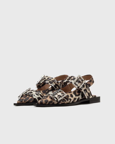 Sneakers og sko GANNI Feminine Buckle Ballerina Satin Print Beige | S2947-943, 2