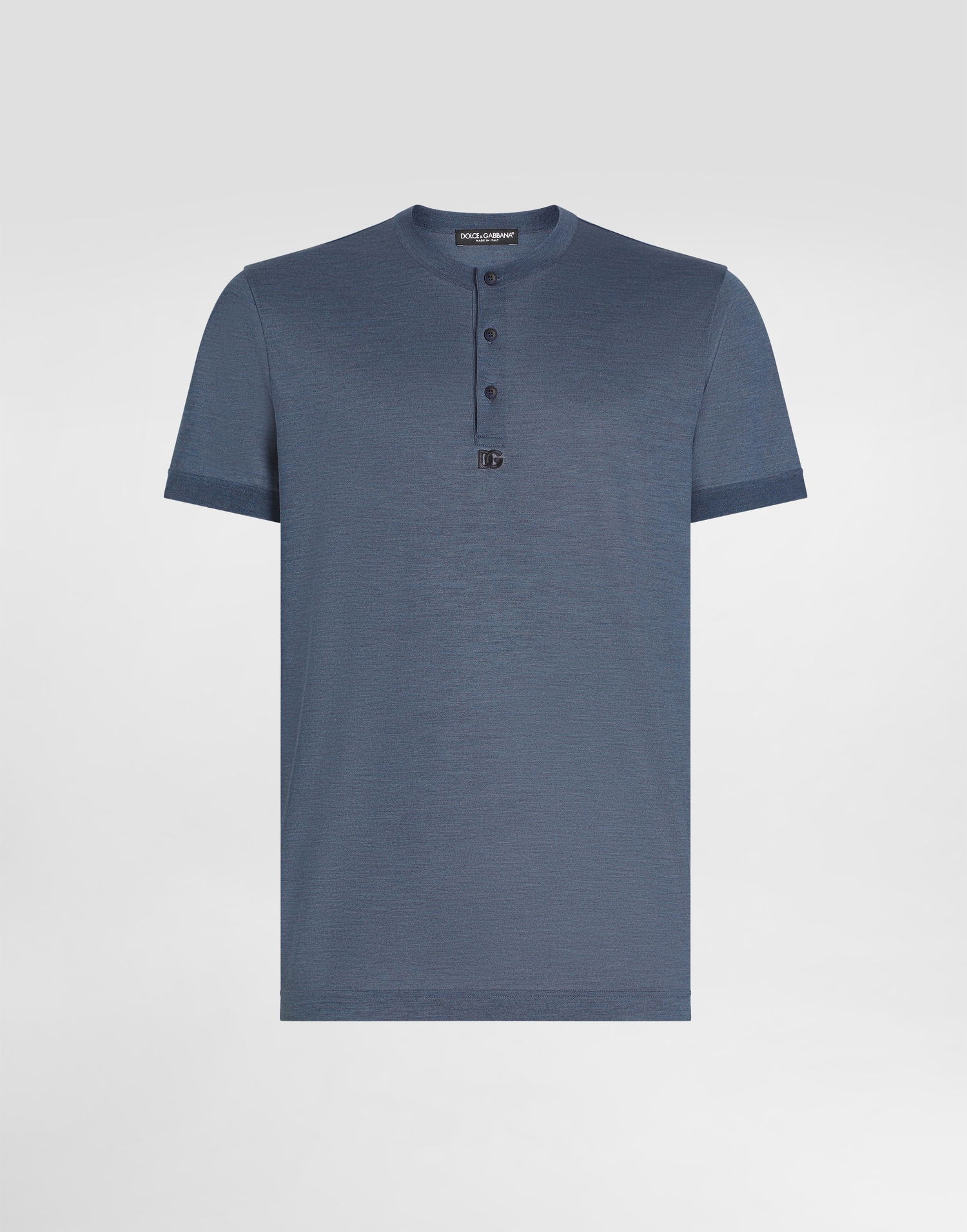 T-shirt Dolce & Gabbana Dolce & Gabbana Silk Grandad-Neck T-Shirt with Embroidery Blå | G8QK3ZG7PGOS8284, 0