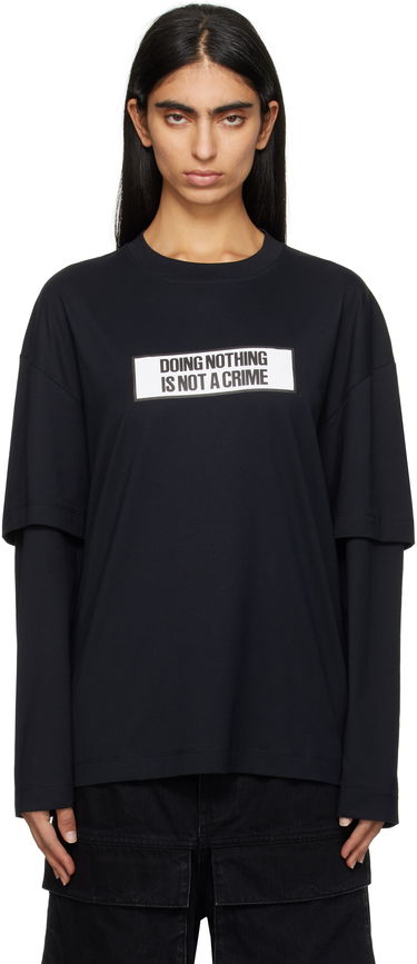 T-shirt Études Études 'Doing Nothing Is Not A Crime' Double Sleeve T-Shirt Sort | H24MMTSH185-99, 0