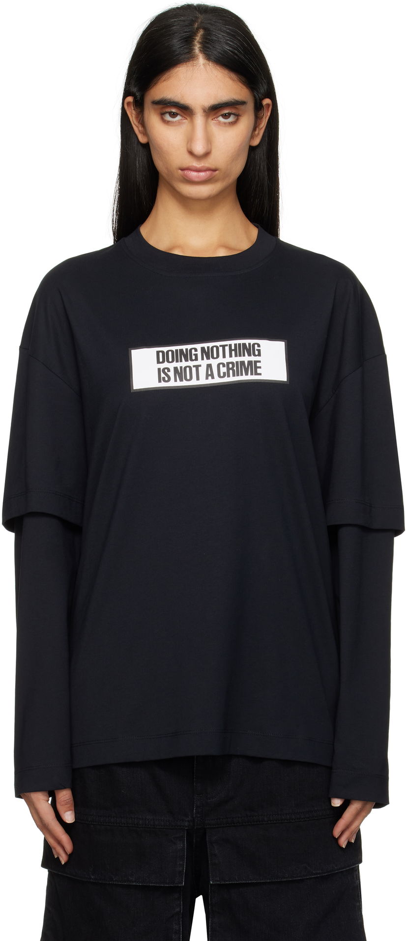 T-shirt Études Études 'Doing Nothing Is Not A Crime' Double Sleeve T-Shirt Sort | H24MMTSH185-99
