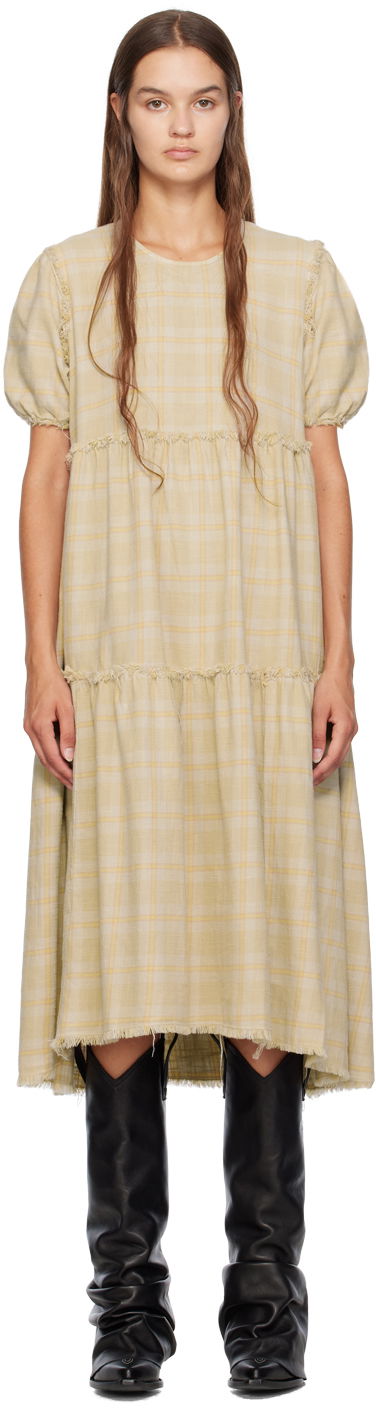 Kjole R13 R13 Shredded Relaxed Midi Dress Gul | R13WR045-R260D, 0