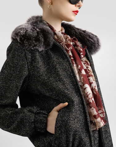 Bomberjakke Dolce & Gabbana Dolce & Gabbana Chevron Wool Bomber Jacket with Fur Collar Grå | F9S93TFCBAJS8030, 3