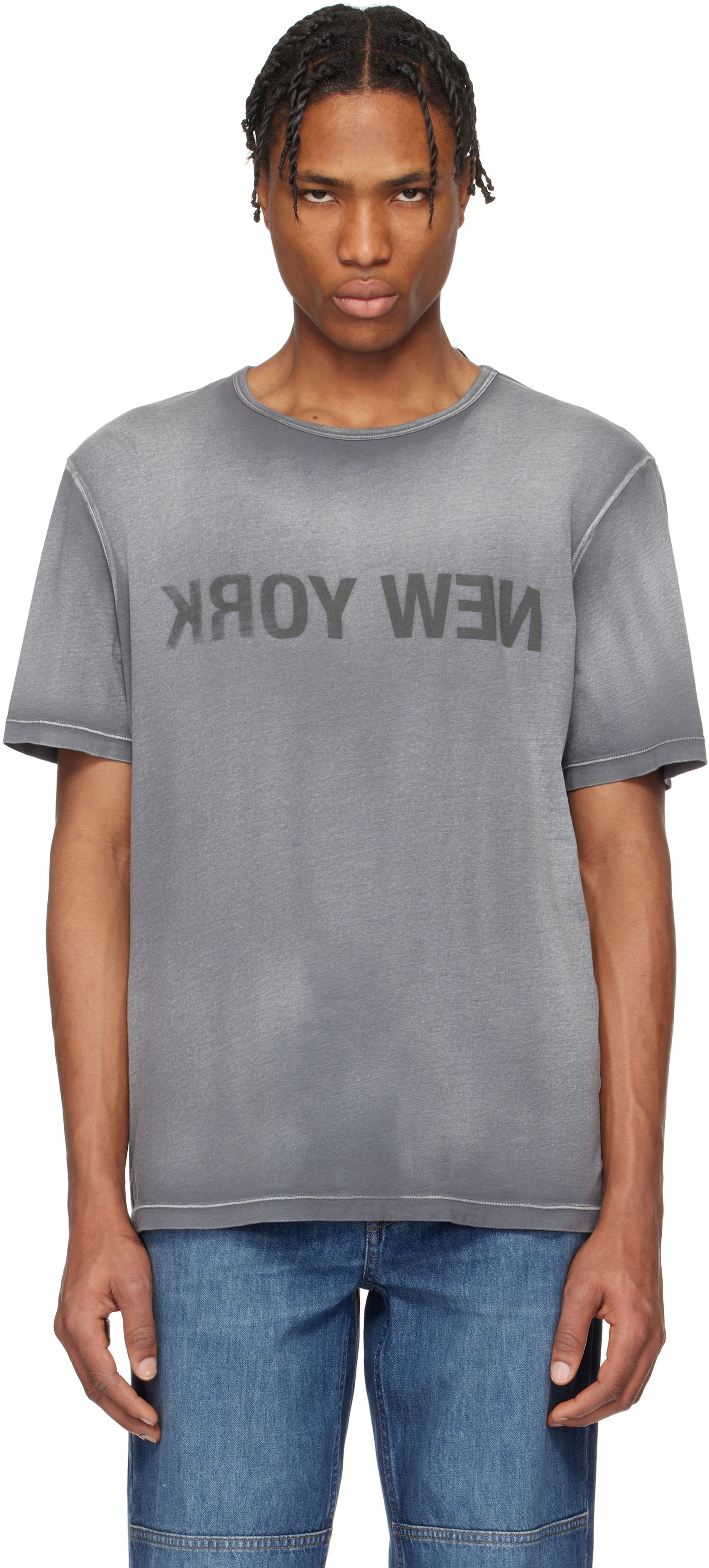 T-shirt Helmut Lang Helmut Lang Garment-Dyed 'New York' Tee Grå | O10HM508, 0