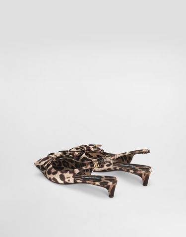 Sneakers og sko Dolce & Gabbana Leopard-Print Satin Slingbacks With Bow Brun | CG0843A6Q83HY13M, 2