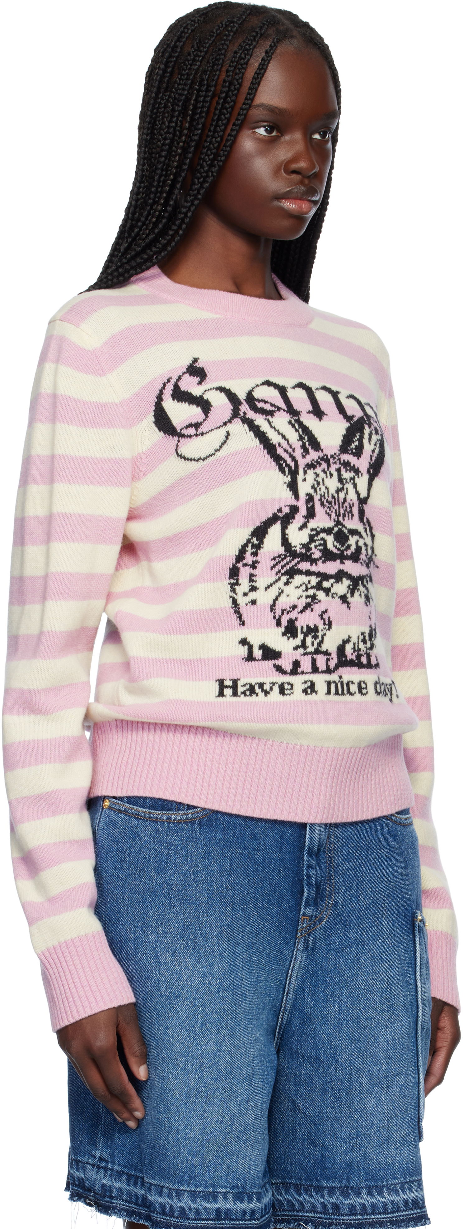 Sweater GANNI Ganni Striped Wool Bunny Sweater Lyserød | K2426, 1