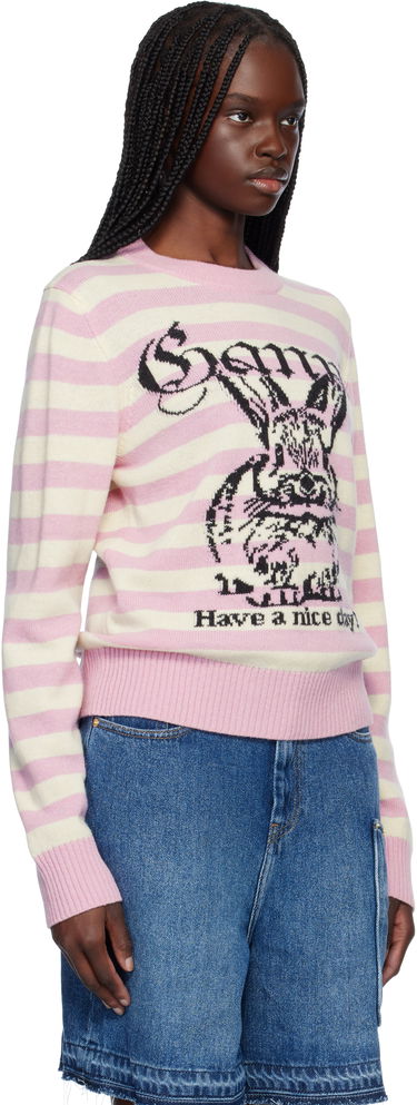 Sweater GANNI Ganni Striped Wool Bunny Sweater Lyserød | K2426, 1