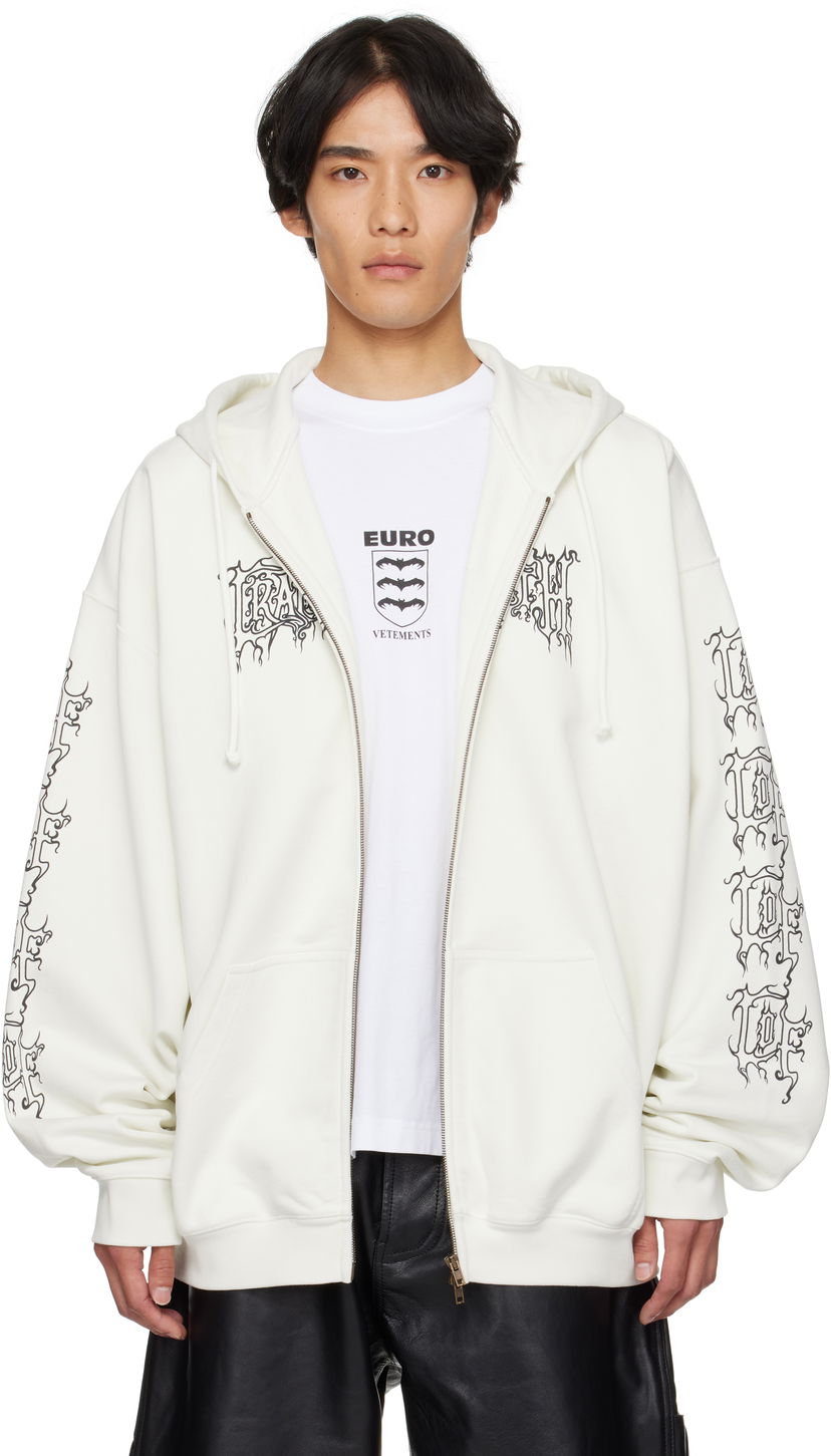 Sweatshirt VETEMENTS Vetements Cradle of Filth Logo Oversized Zip-Up Hoodie Hvid | UCF76ZU100I