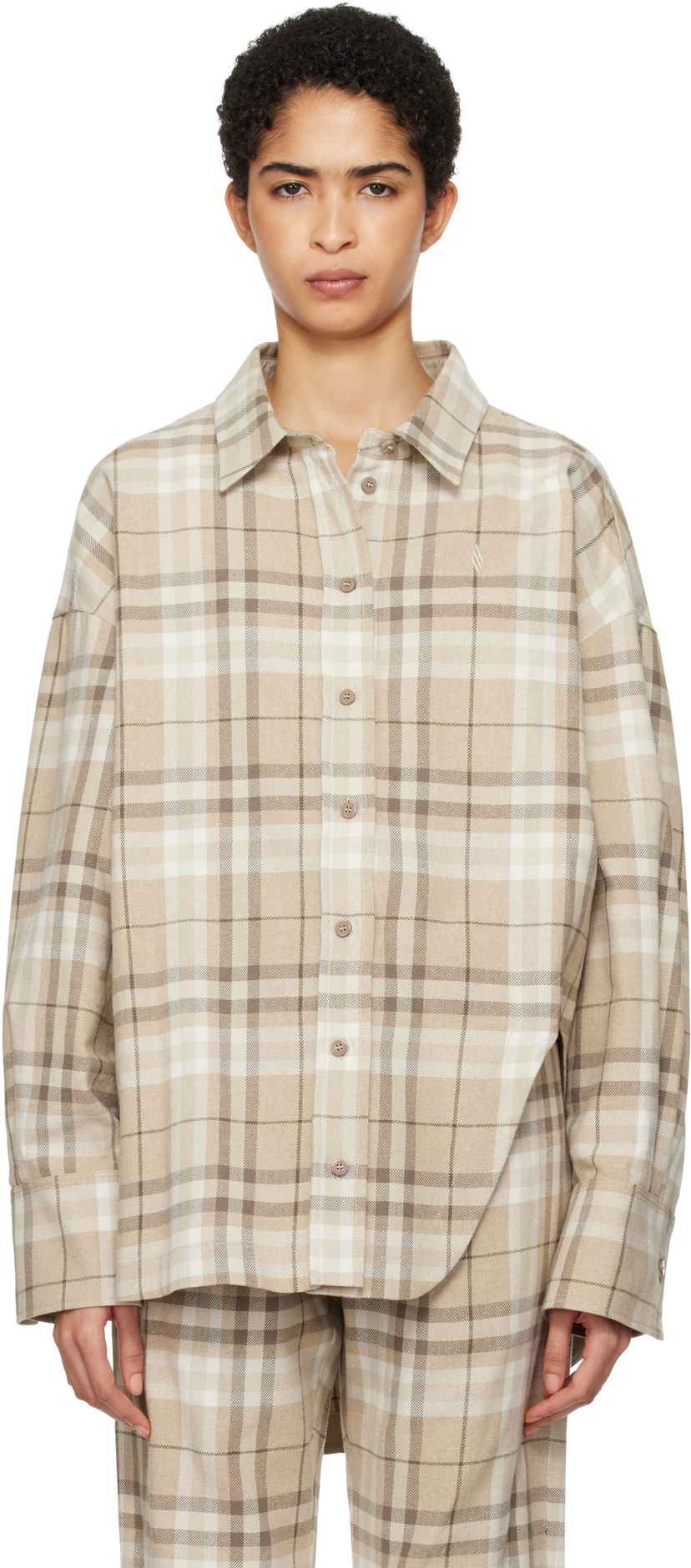 Skjorte The Attico Attico Eliza Plaid Shirt Beige | 250WCH00004 CCC050AA