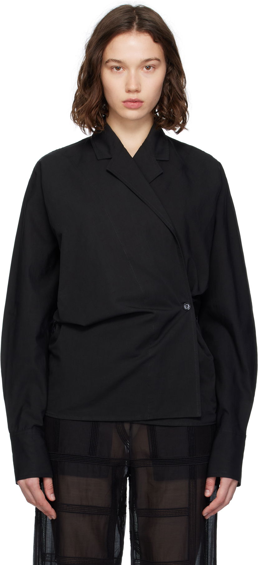 Skjorte TOTEME TOTEME Wrap Blouse Sort | 253-WRT0543-FB0425