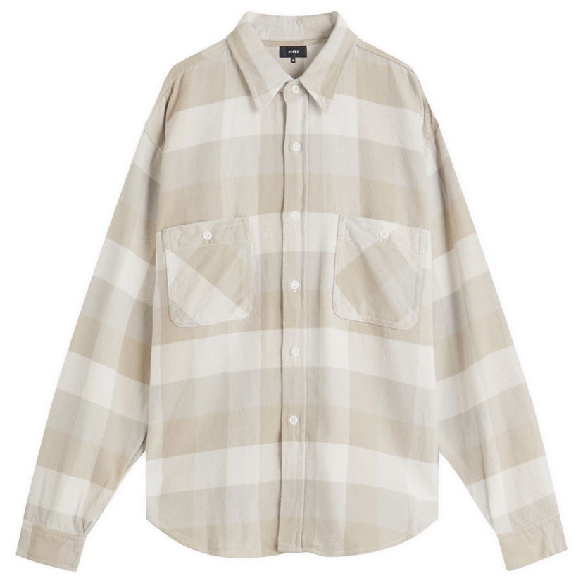 Skjorte BEAMS BEAMS Flannel Plaid Shirt, Size Large Beige | 1111-1134-803-20