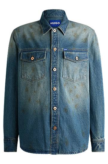 Skjorte BOSS HUGO Loose-Fit Denim Shirt with Used Effects Blå | 50534187