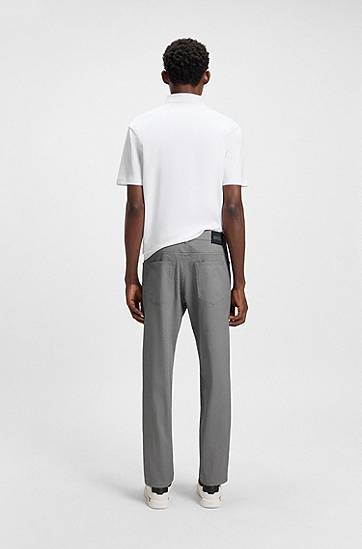 Bukser BOSS Maine Regular-Fit Micro-Patterned Stretch Cotton Trousers Grå | 50543935, 1