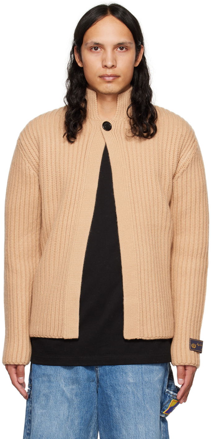 Sweater We11done We11done Stand Collar Knit Cardigan Beige | WD-KC3-22-612-U-BG