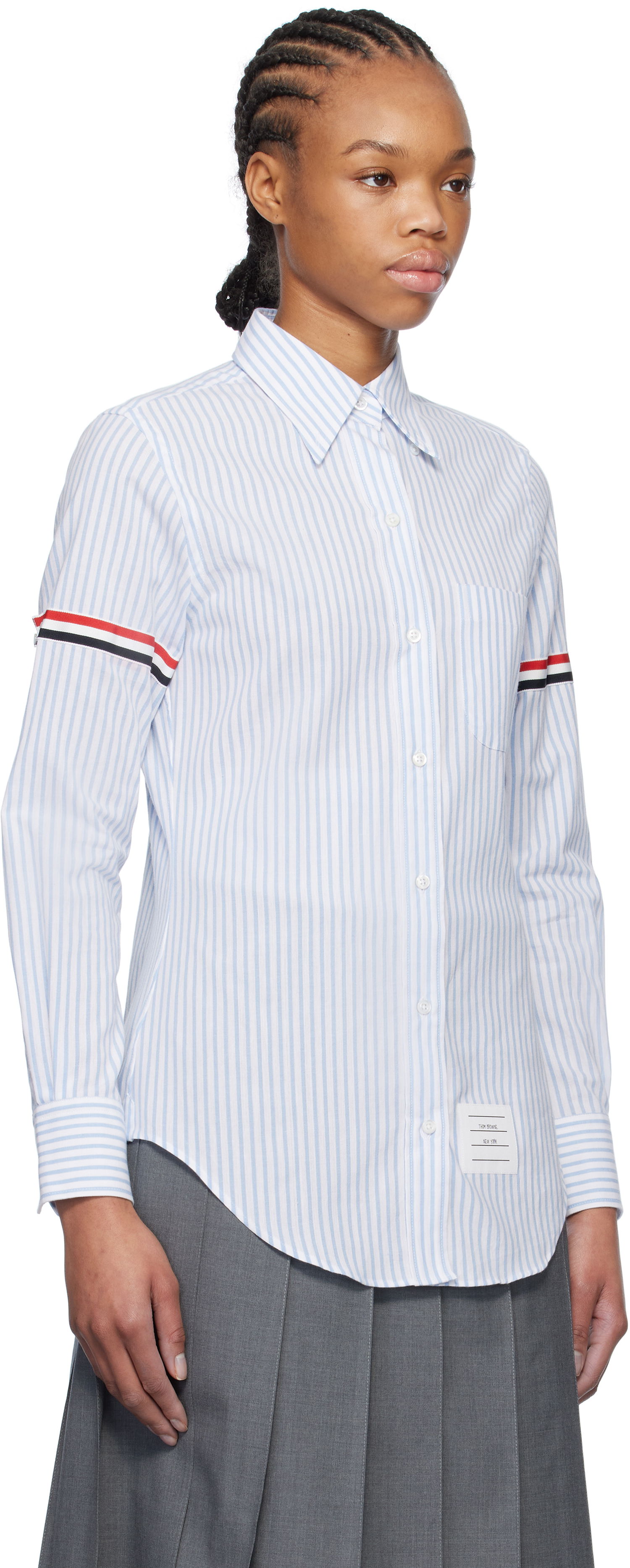 Skjorte Thom Browne Thom Browne Striped Oxford Shirt with 4-Bar Blå | FLL005O-F0810, 1