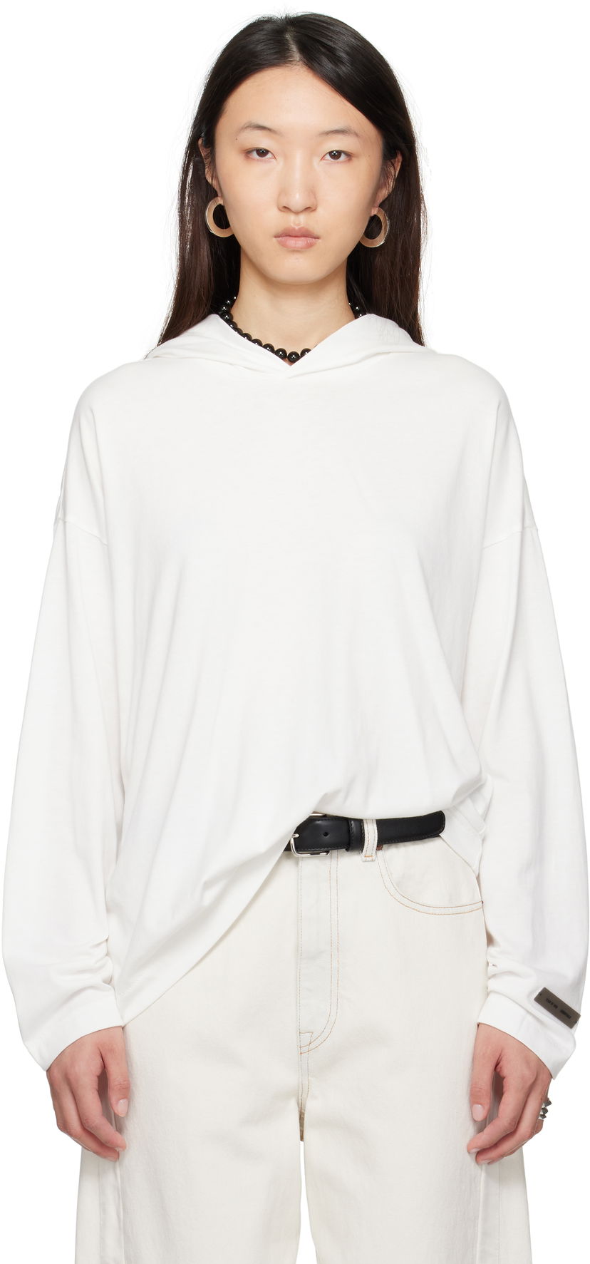 Sweatshirt Fear of God Fear of God ESSENTIALS Long Sleeve Hoodie Hvid | 125SP257044FW