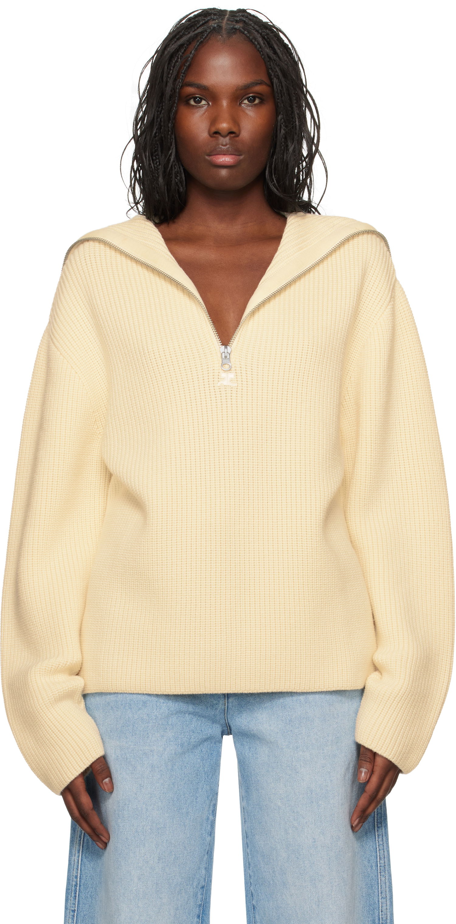 Sweater Courrèges Ribbed Wool Half-Zip Sweater Gul | 324MPU182FI0036, 0