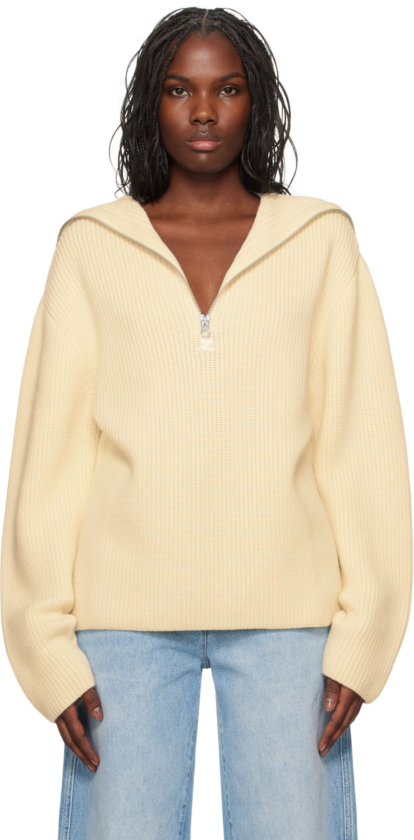 Sweater Courrèges Ribbed Wool Half-Zip Sweater Gul | 324MPU182FI0036