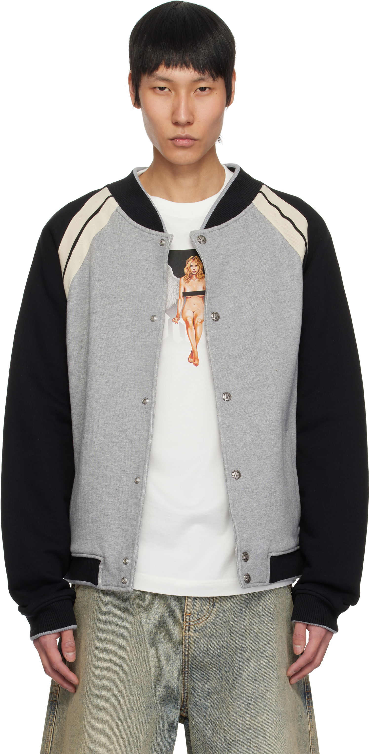 Bomberjakke Palm Angels Palm Angels Varsity Bomber Jacket Grå | PMEK010S25FAB0010810, 0